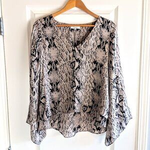 Parker Rita Black Tan Snakeskin Print Silk Top